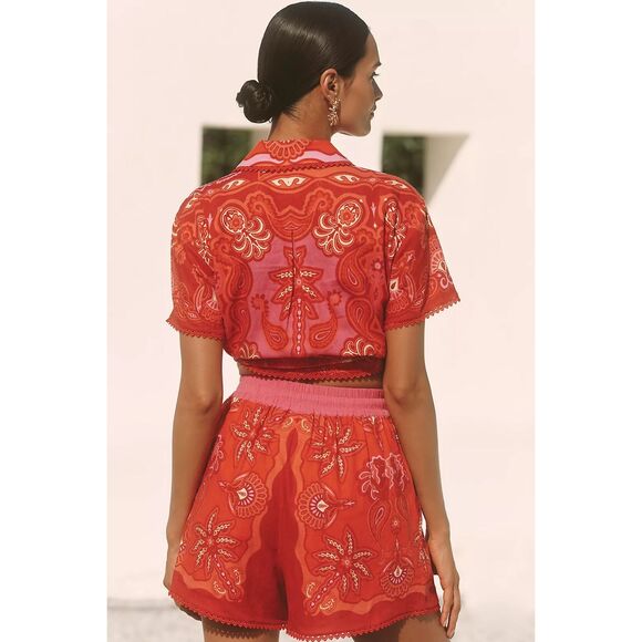 NWT Farm Rio x Anthropologie Linen Blend Drawstring Shorts Medium - Picture 3 of 9